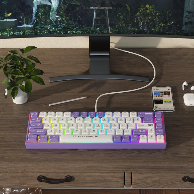 Клавіатура ігрова Ajazz AK680 дротова механічна із RGB підсвічуванням Red Switch Purple/White - фото 7