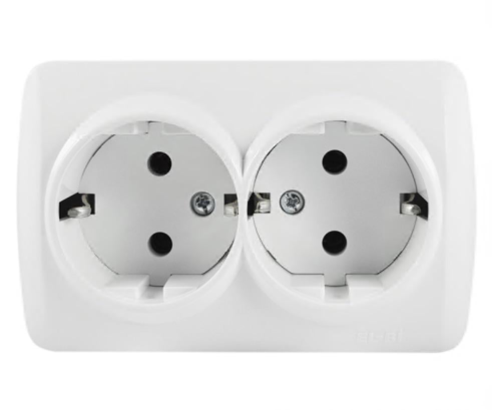 Розетка El-BI Alsu двойная с заземлением накладная Белый (IP20)