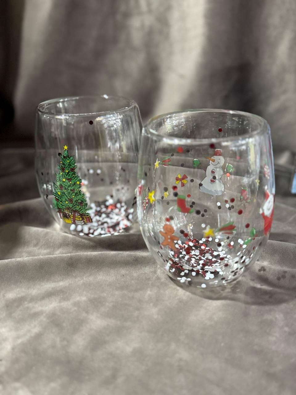 Набір склянок новорічних Vittora Зимові розваги з подвійним дном 2 шт. 350 мл Прозорий (VT-5415-350)