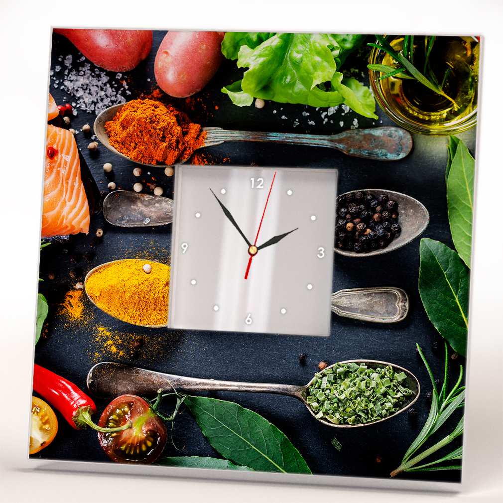 Часы настенные дизайнерские WonderCloud специи на кухне 260x260 мм (C03775)