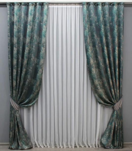 Комплект штор Мрамор Al-9 лен 1,5х2,8 м 2 шт. Бирюзовый/Серый (1636ш)