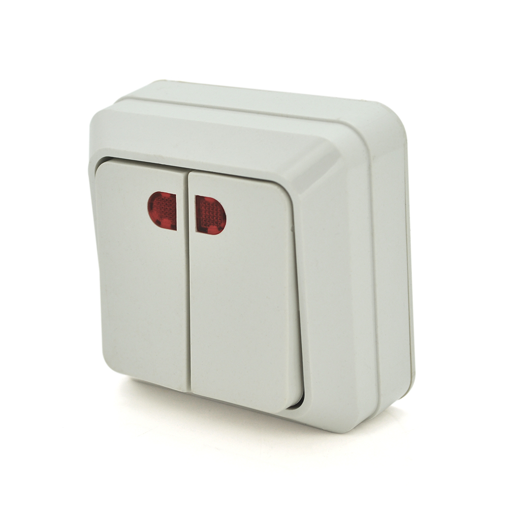 Вимикач зовнішнього монтажу подвійний VOLTRONIC O0023 Білий (25624732)