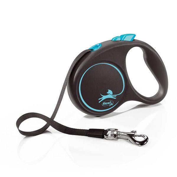 Повідець-рулетка для собак Flexi Black Design зі стрічкою S 5 м/до 15 кг Синій (FL 033937)