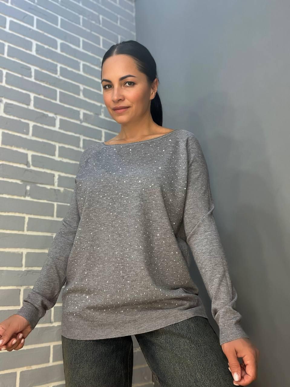 Джемпер женский ACCORDDREAM 9067 тонкий свитер россыпь камней OS Серый (958) - фото 4