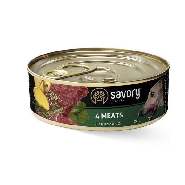 Корм влажный для взрослыx собак Savory с четырьмя видами мяса 100 г (30372)