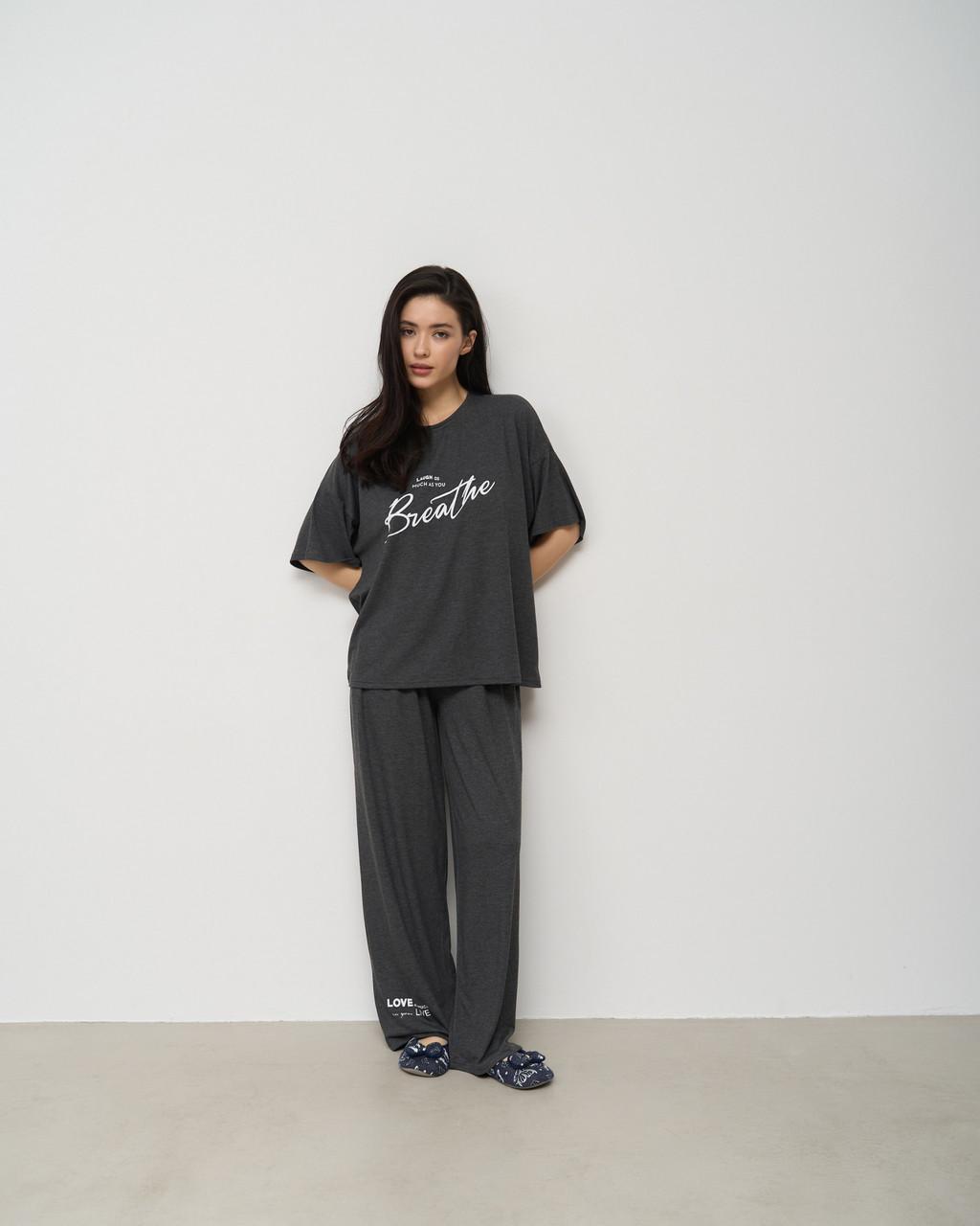 Пижама женская хлопковая Nicoletta 99073к брюки с футболкой S Серый