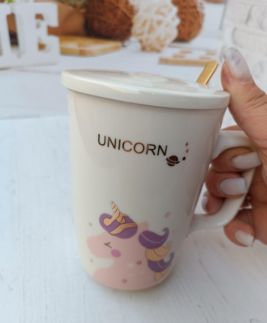 Чашка SNT 20627-F Unicorn керамика с крышкой и ложкой 400 мл (21065057) - фото 2