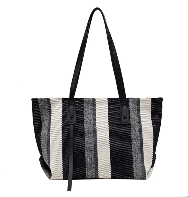 Женская сумка-тоут в полоску 26х33х15 см Черный (11434) - фото 1 Женская сумка-тоут в полоску 26х33х15 см Черный (11434) - фото 1