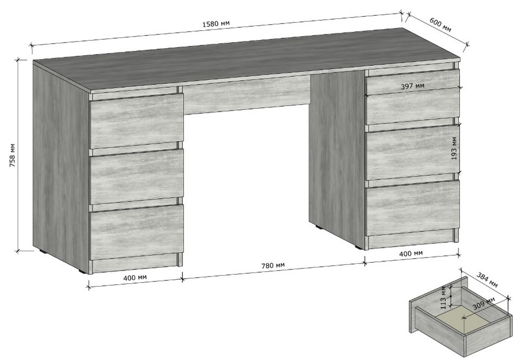 Стіл письмовий FT-228 6 шухляд 1580х600х758 мм Бетон/Капучино (10416211) - фото 2