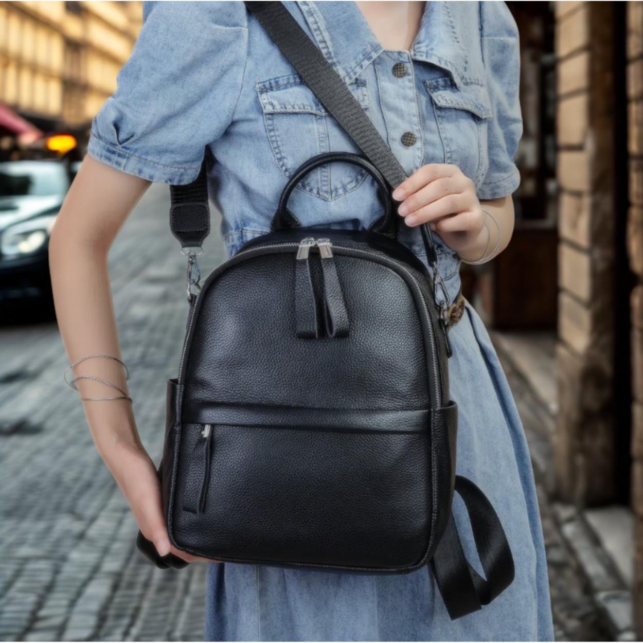 Рюкзак жіночий Lorian з натуральної шкіри з зовнішнім карманом на молнії Чорний (LR 25BG8122-black) - фото 10 Рюкзак жіночий Lorian з натуральної шкіри з зовнішнім карманом на молнії Чорний (LR 25BG8122-black) - фото 10