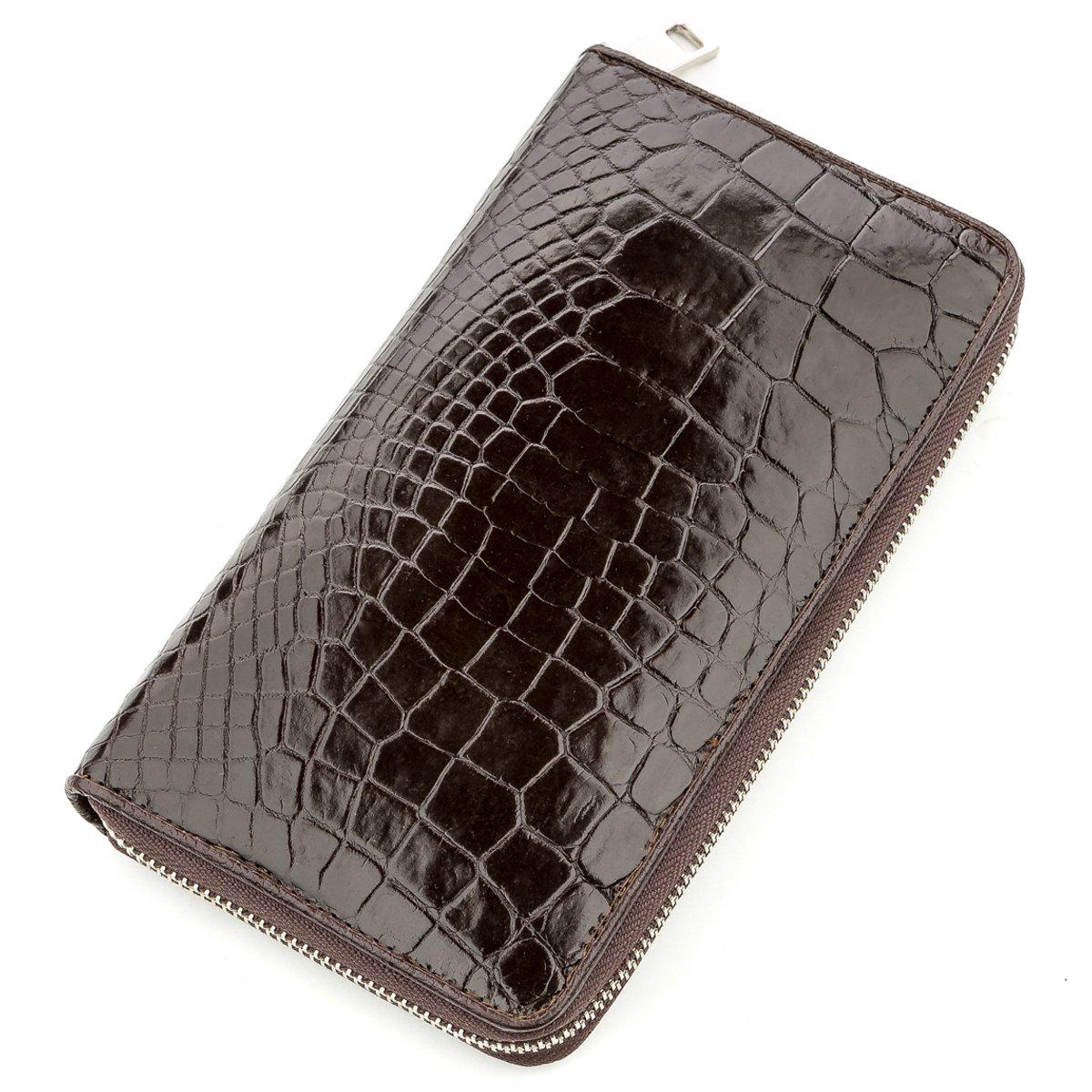 Мужской клатч Crocodile Leather 18527 из натуральной кожи крокодила Коричневый