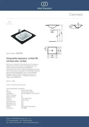 Умывальник Ideal Standard Connect 50 (E505701) - фото 4 Умывальник Ideal Standard Connect 50 (E505701) - фото 4