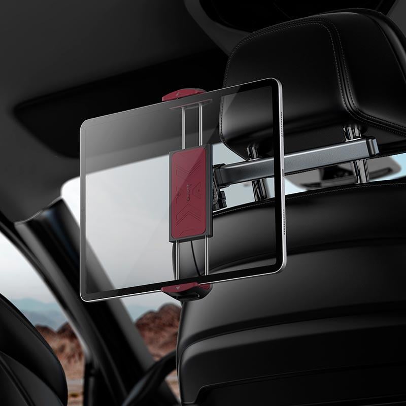 Держатель для телефонов в машину с зажимным механизмом Hoco H69 для смартфонов и планшетов 4,5-13" на подголовник Черно-красный (631988) - фото 5