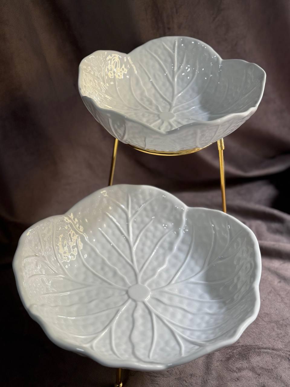 Фруктовница Yiwu C251 фарфоровая на металлической подставке 2 яруса 35х25х26 см Белый (30041786) - фото 2 Фруктовница Yiwu C251 фарфоровая на металлической подставке 2 яруса 35х25х26 см Белый (30041786) - фото 2