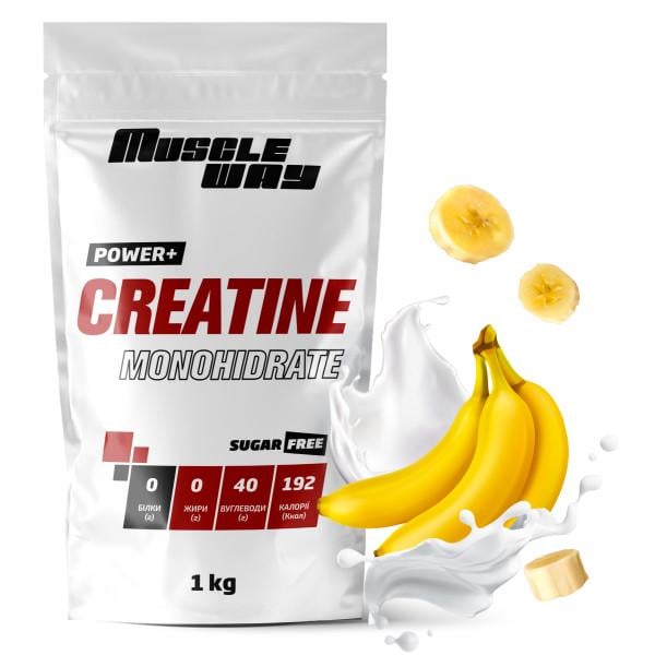 Креатин моногідрат MuscleWay POWER+ 99,9% без цукру Банан 1 кг на 200 порцій (21-125-cre-mw-rs1.b)