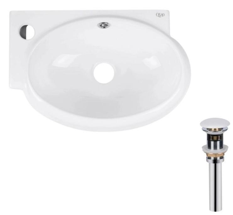 Раковина подвесная овальная левая Qtap Leo 430x285x160 мм с донным клапаном PU02O White (QT11115011LWN47332)