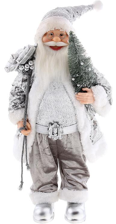 Фигура новогодняя Санта Клаус с подарками и елкой 60 см Серебряный с пайетками (BD-NY44-125)