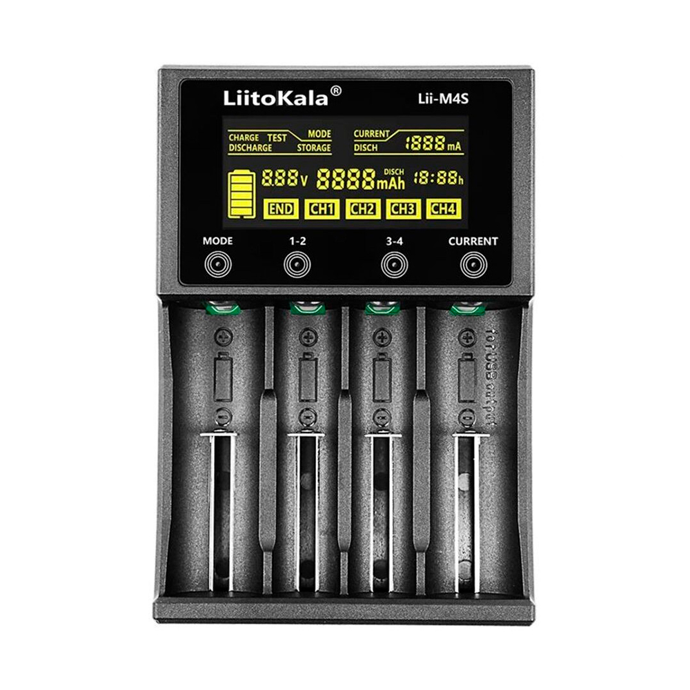 Зарядное устройство Liitokala Lii-M4S 4 канала 5V Type-C LED дисплей для Li-ion/AA/AAA/18650/26650 (29715)