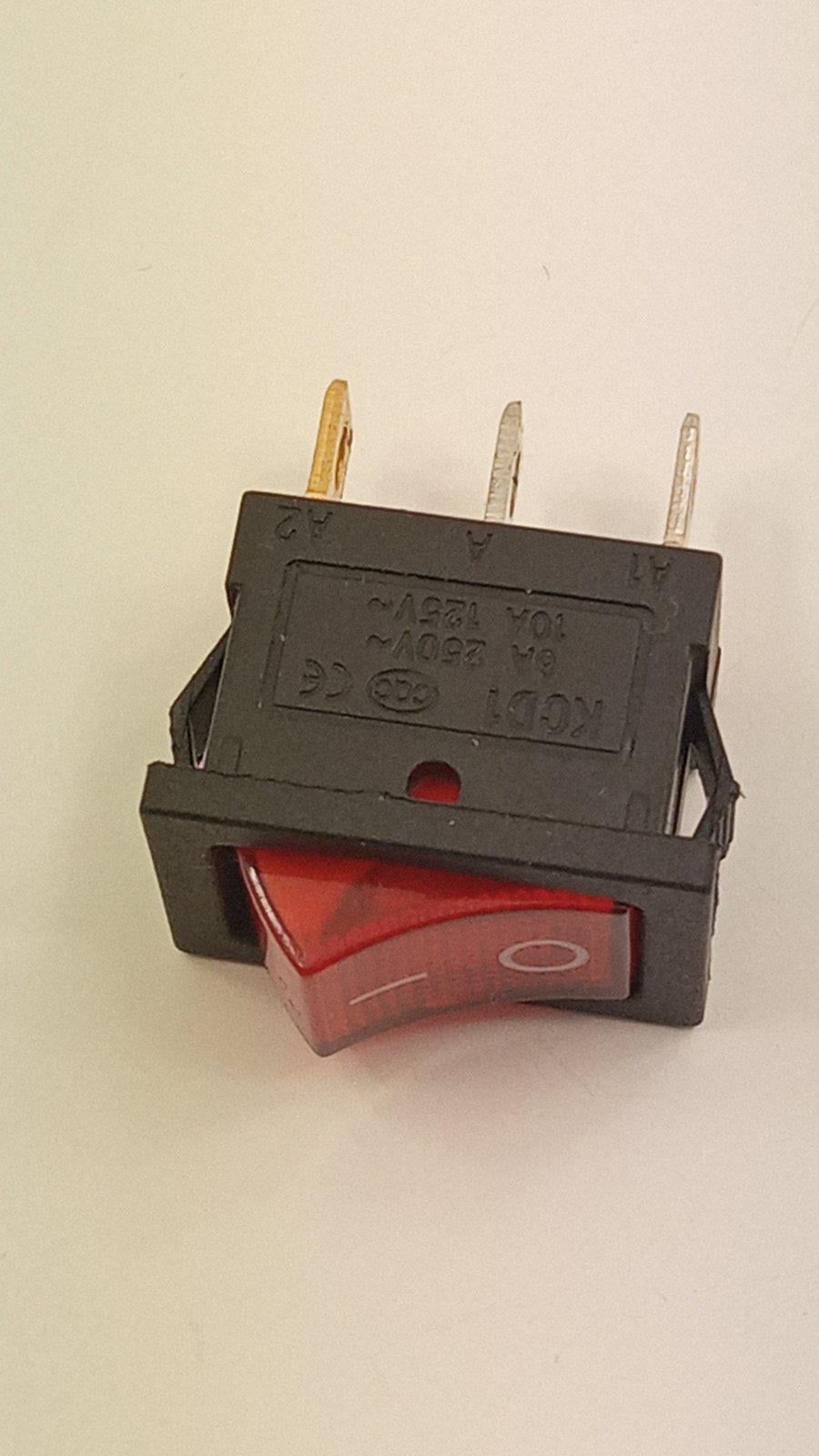 Переключатель клавишный KCD1-101N 6A/250VAC с подсветкой Красный (01909)