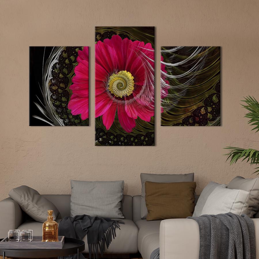 Картина на холсте триптих Красивый малиновый цветок 66x40 см (806-32)
