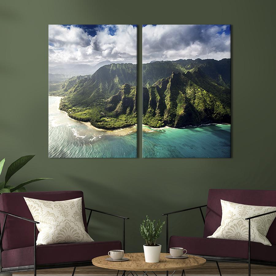 Настенный декор диптих картина на холсте для интерьера Красивый Гавайский остров Кауаи 111x81 см (453-2)