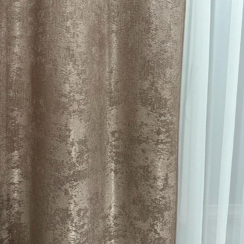 Шторы жаккардовые с мраморным узором среднее затемнение 1,5x2,7 м 2 шт. Кофейный (К1039-25) - фото 5