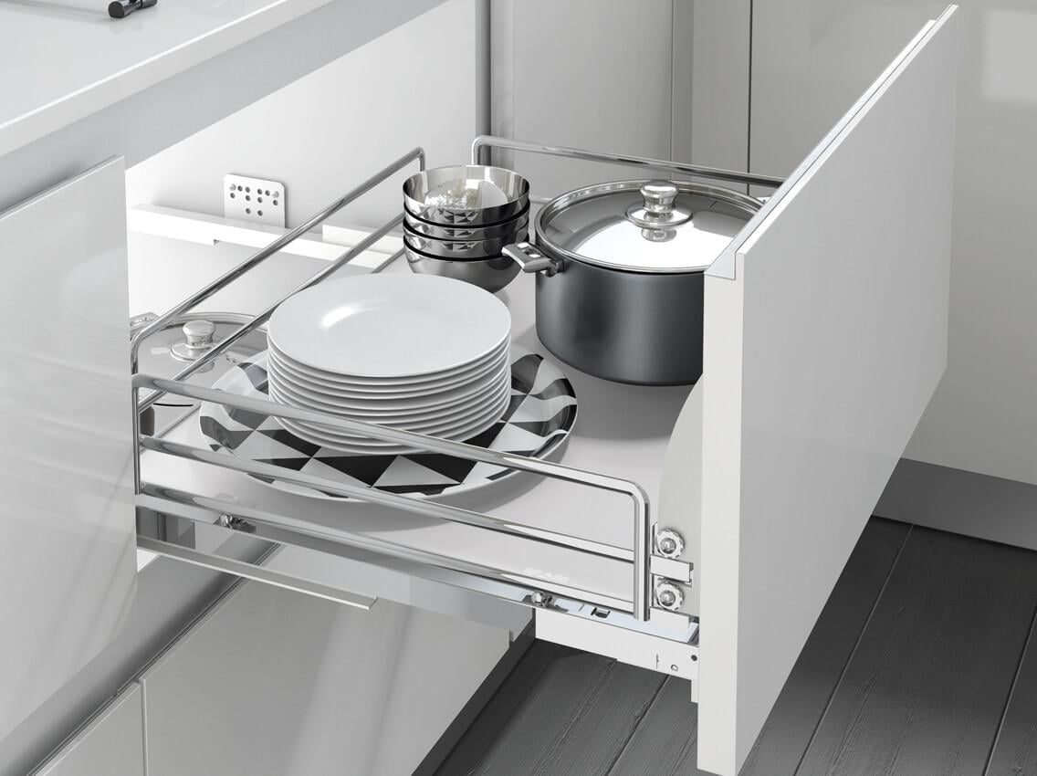 Корзина фасад выдвижная с доводчиком INOXA Ellite 5202EY с креплением фасада 900 мм Хром/Белый (81834)