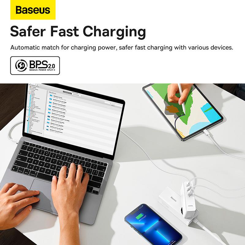 Адаптер сетевой BASEUS Type-C to Typc-C cable Gan5 Pro fast charger 1USB/2Type-C PD/QC 140 W 5 A White (CCGP100202) - фото 6