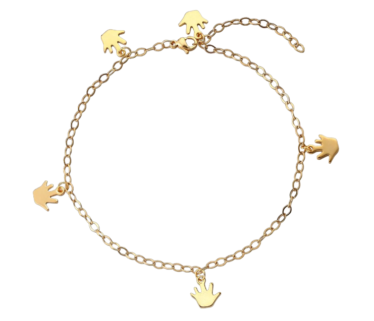 Браслет женский на ногу Рука с позолотой из стали 26 см (BA-039)