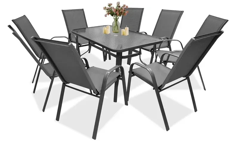 Комплект садових меблів 4Points Milano-8 прямокутний стіл та 8 стільців 150х90 см Сірий
