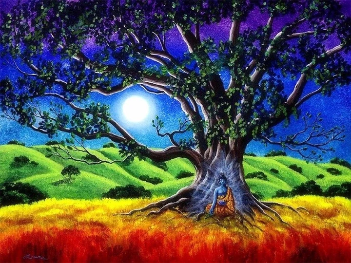 Алмазна мозаїка Дерево Місячний Пейзаж на полотні з підрамником 30х40 см (GB76978)