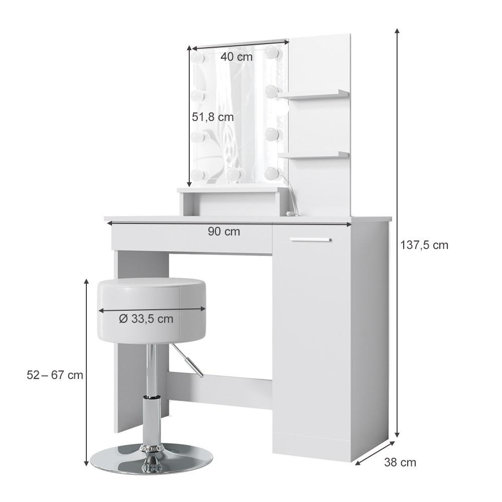 Туалетный столик с лампами Julia и стул хоккер Белый - фото 3 Туалетный столик с лампами Julia и стул хоккер Белый - фото 3