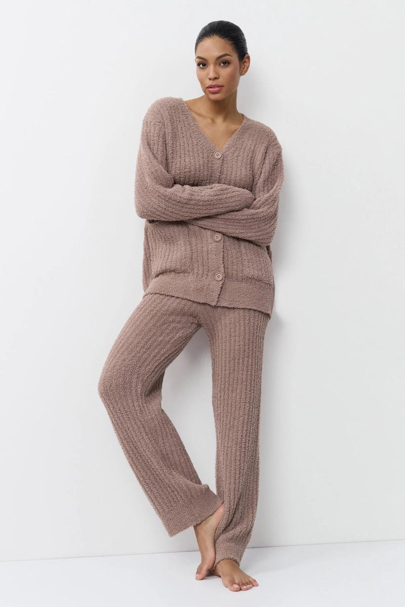Домашний женский костюм Aruelle кофта и штаны М Коричневый (Jolie-set)