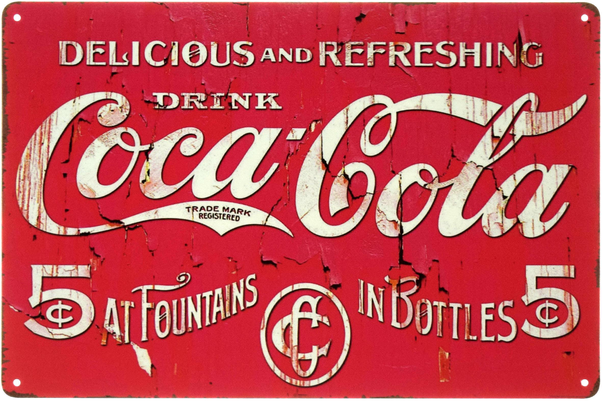 Табличка металлическая Вкусный И Освежающий Напиток Кока-Кола/Delicious And Refreshing Drink Coca-Cola 20x30 см