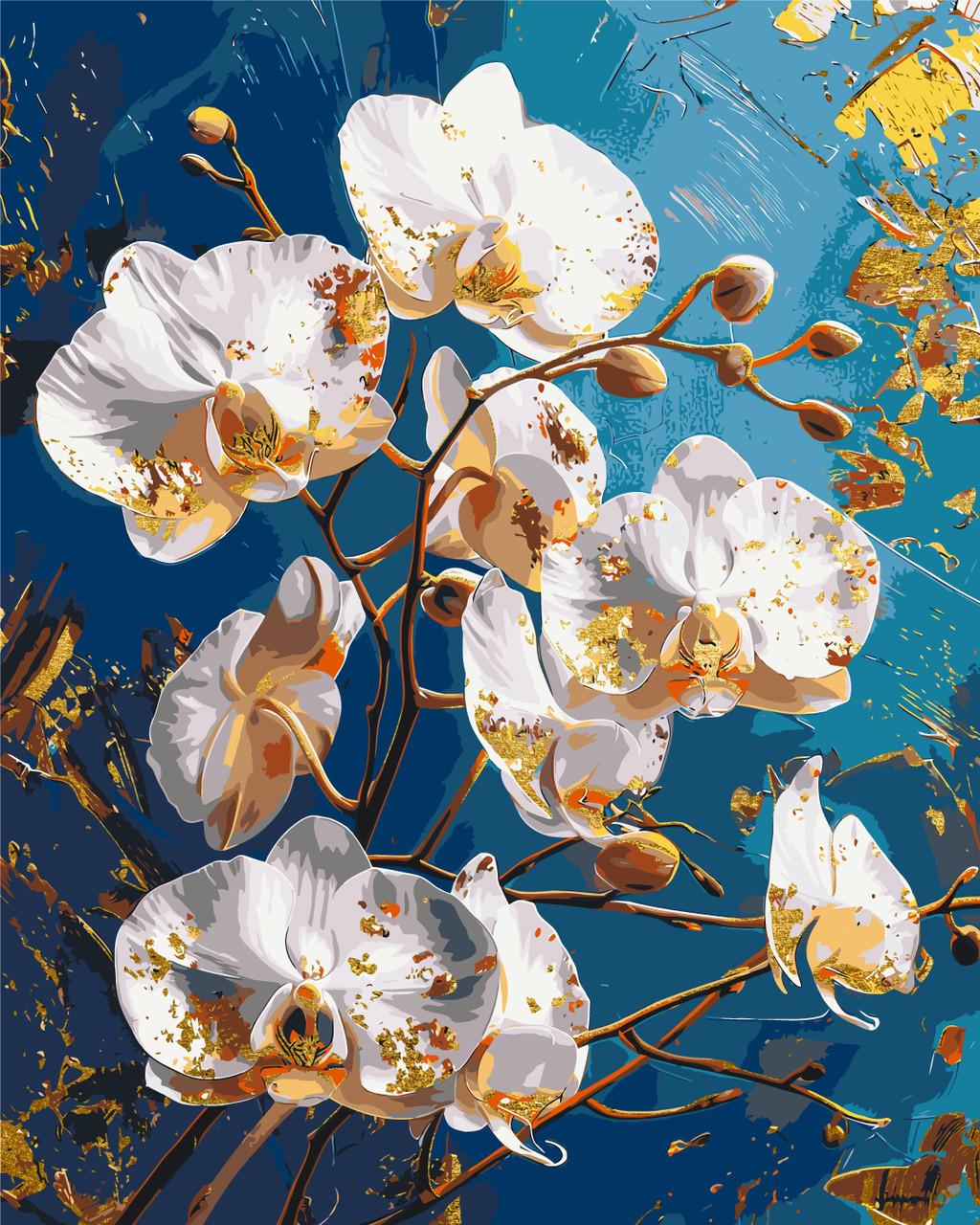 Картина по номерам ORIGAMI Цветок орхидеи на синем фоне С красками металлик 40х50 см (LW30431)