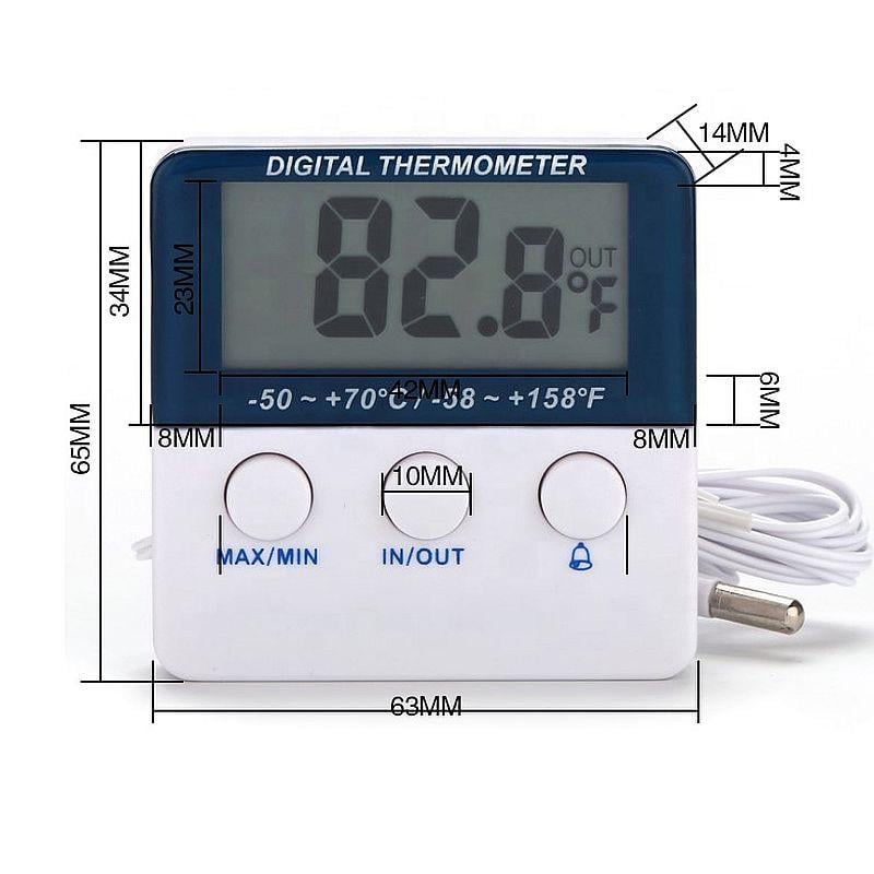 Термометр з РК-дисплеєм та виносним датчиком для морозильної камери котелень та холодильників 2 м - фото 3