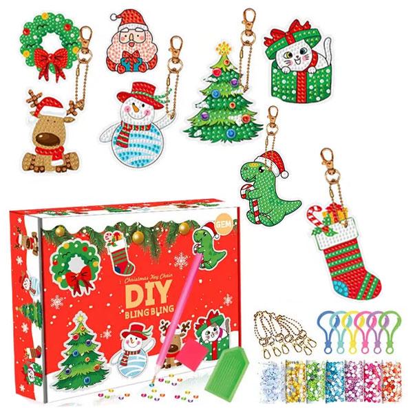 Набір алмазних новорічних прикрас DIY 8 шт. самоклейки з стразами (id_3095)