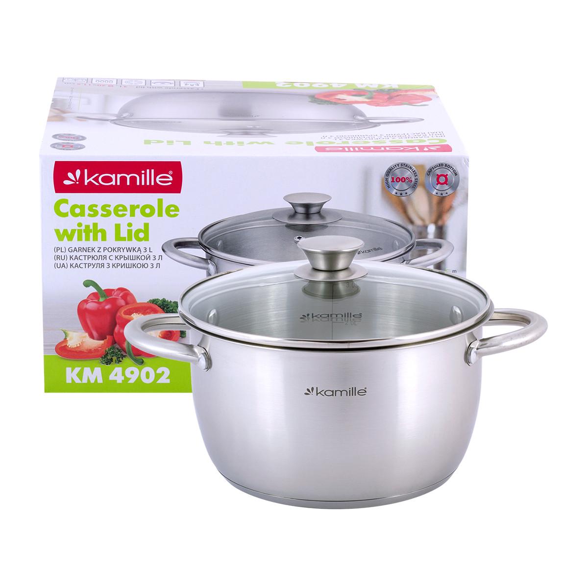 Кастрюля с крышкой Kamille KM-4902 из нержавеющей стали и полыми ручками 3,0 л (1883389010)