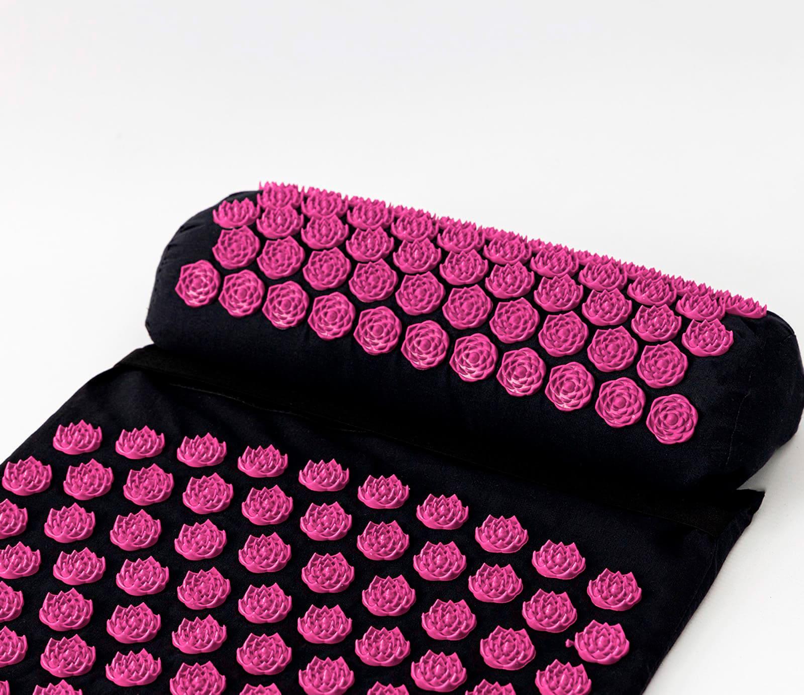 Килимок масажний Аплікатор Кузнєцова/валик для спини/шиї/голови OSPORT Lotus Mat EcoPro Чорно-рожевий (apl-022) - фото 2