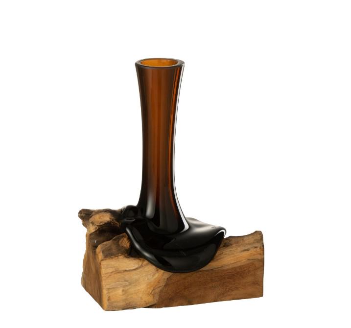 Ваза скляна J-LINE фігурна 25 см Коричневий - фото 1