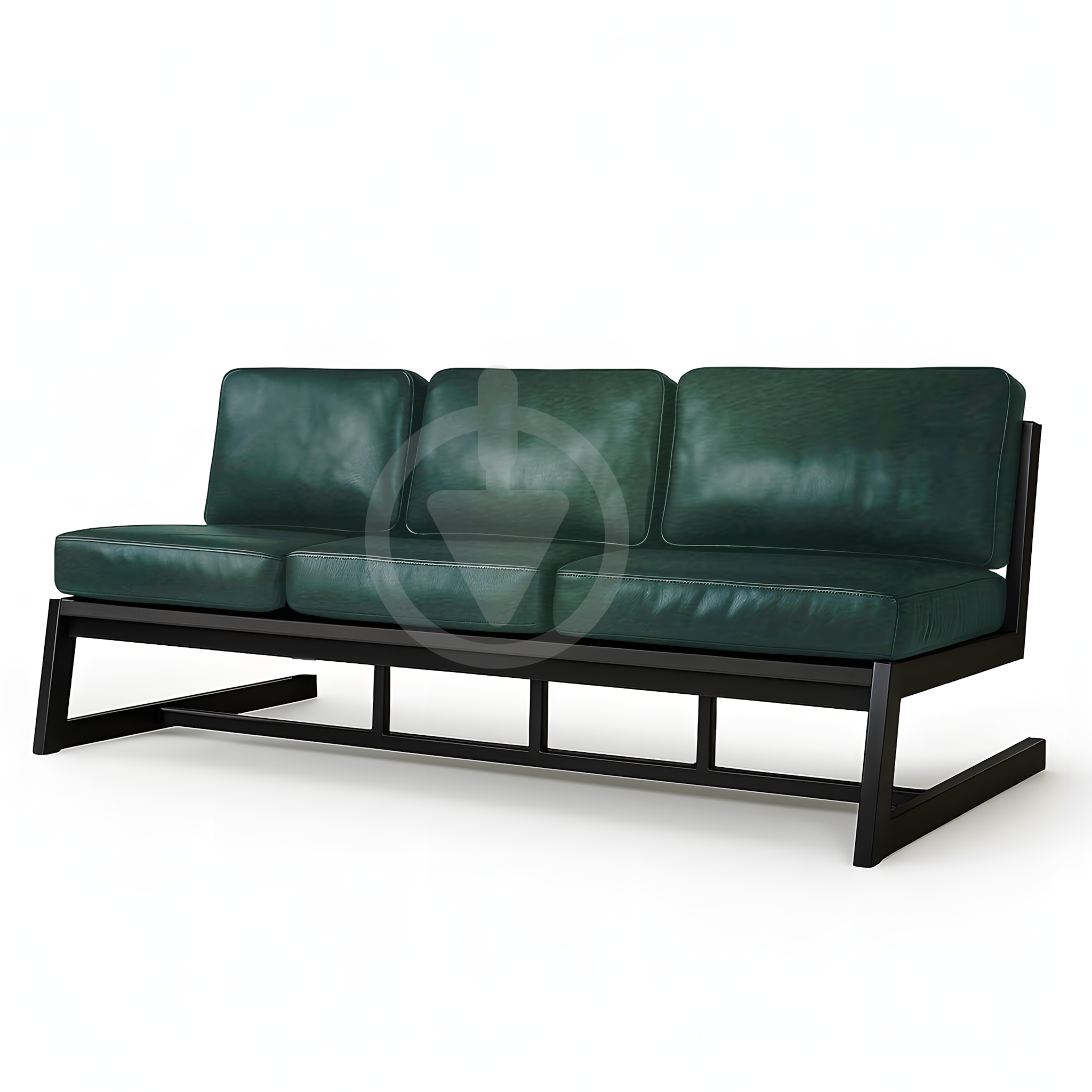 Диван металлический AVVS Атлас с подлокотниками лофт экокожа 156 см Темно-зеленый