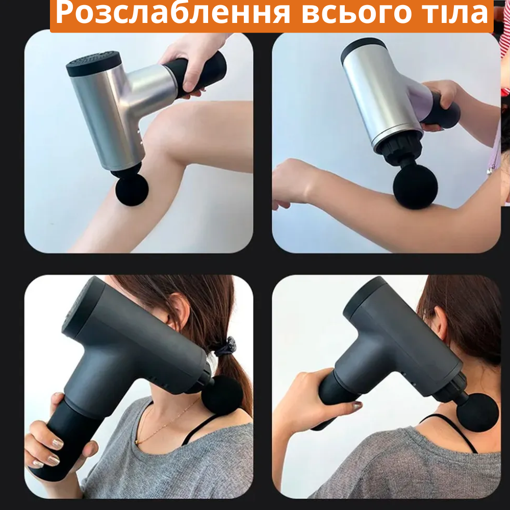 Массажер-пистолет ударный Fascial Gun Fit перкуссионный ручной с насадками Синий (KH-320) - фото 5