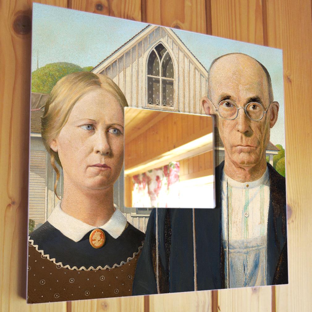 Зеркало картина "Американская готика" Грант Вуд 260х260 мм (M04381)