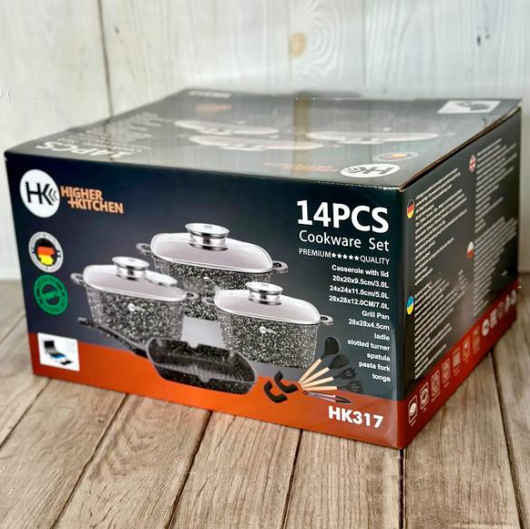 Набір посуду Higher Kitchen HK-317 із гранітним антипригарним покриттям 14 предметів Чорний (317АА) - фото 10 Набір посуду Higher Kitchen HK-317 із гранітним антипригарним покриттям 14 предметів Чорний (317АА) - фото 10