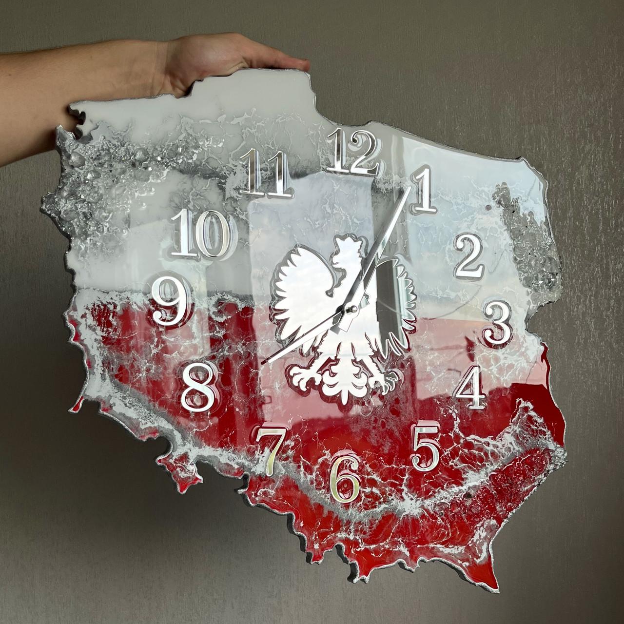 Часы настенные из эпоксидной смолы Карта Польши 40x37 см