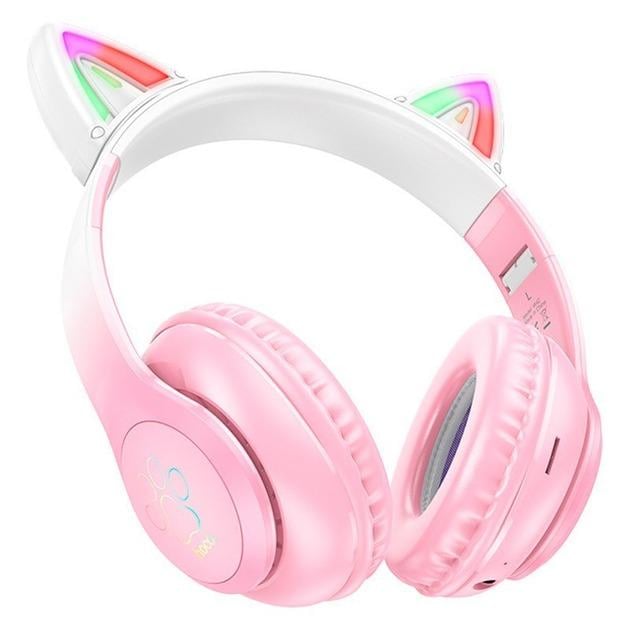 Навушники Hoco Cat ears W42-1 Bluetooth з підсвічуванням Рожевий (20410064)