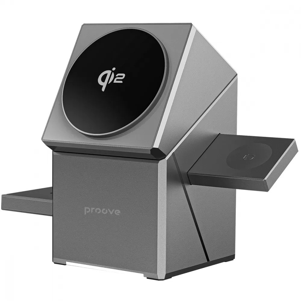 Зарядное устройство беспроводное Proove Iron Hide Qi2 универсальное 3в1 15W Gray (784780521)
