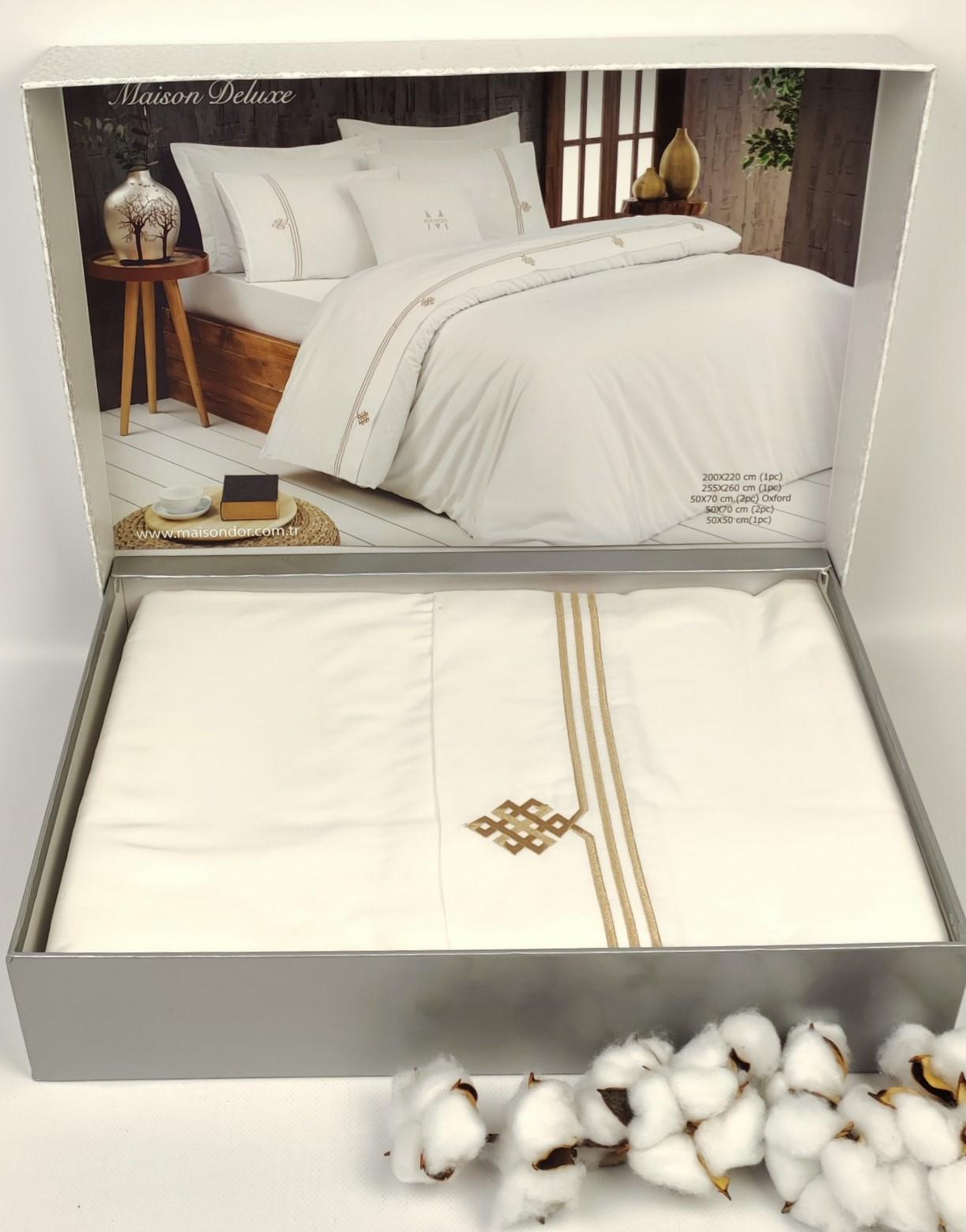 Комплект постільної білизни Maison D'or Deluxe 200х220 см сатин з вишивкою Beige (CN23258)