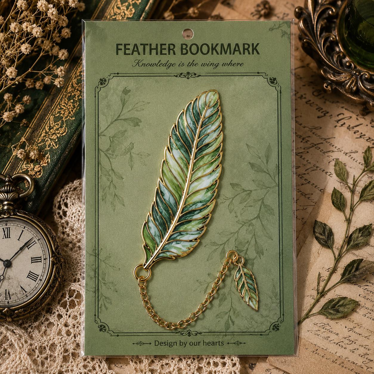 Закладка для книг металева Fantasy Feather Перо Смарагдовий зелений (37242726)