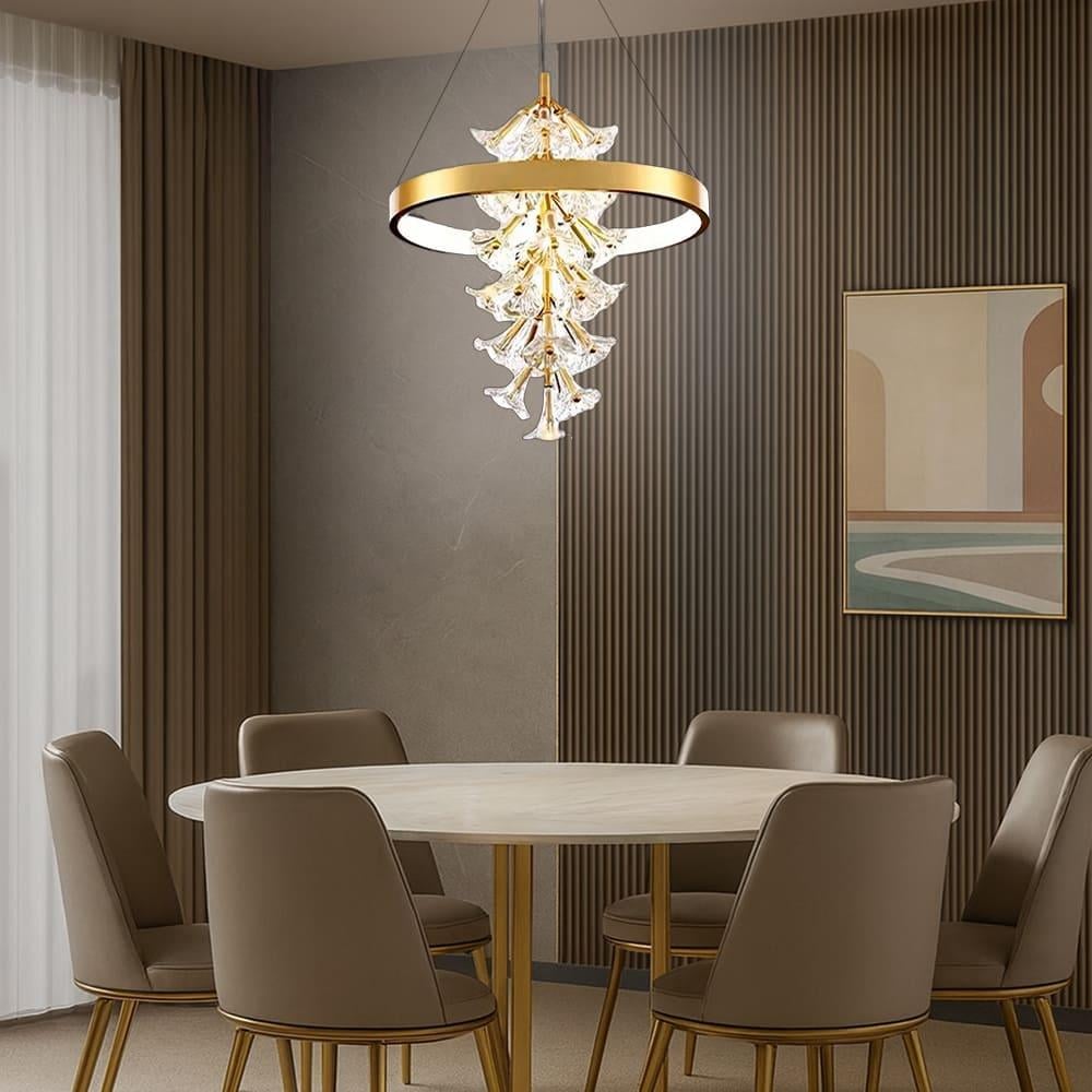 Люстра світлодіодна із ніжними квітами Ø 40 см Латунь (D 9001) - фото 2